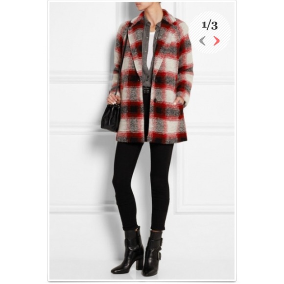 Madewell Jackets & Blazers - Madewell Red Plaid Wool Blend Peacoat Jacket XS Mid Length Winter Coat Classic